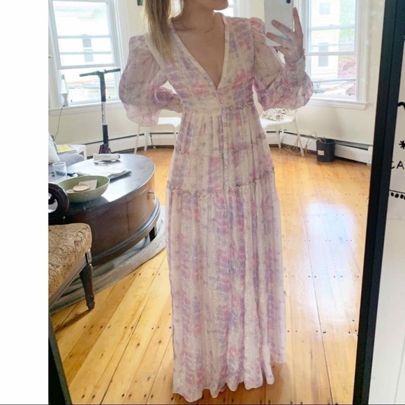 Rococo Sand Etre Metallic Long Sleeve Maxi Dress Pink Multi size Small - Picture 1 of 13